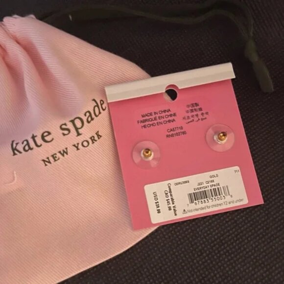 KATE SPADE Signature Spade Gold Stud Earrings PINK DUST BAG INCLUDED NWT - Picture 5 of 7